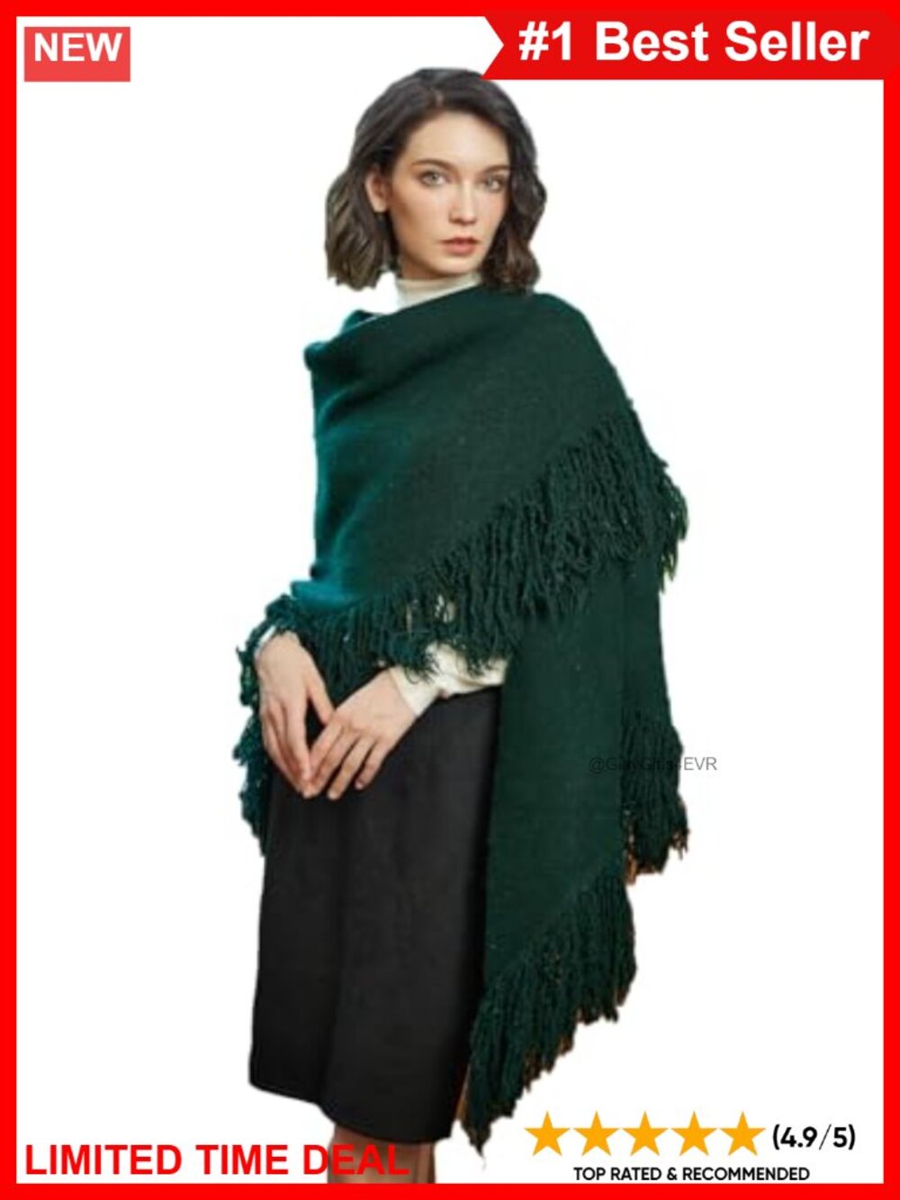 Wool Blend Fringe Tassel Knitted Shawl Wrap Poncho Cape One Size